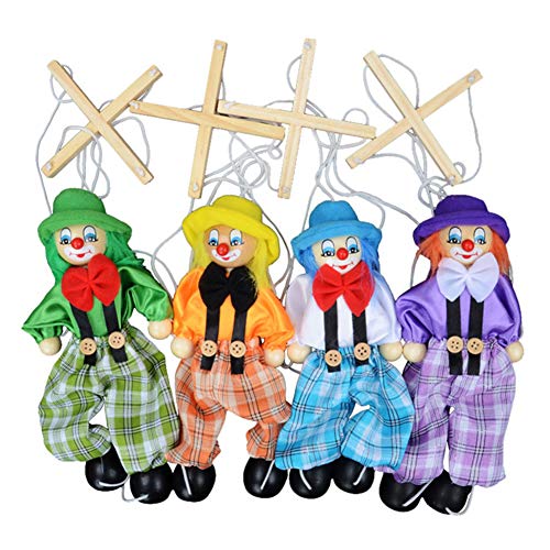 Acaino 4 Stück Clown Marionette, Puppe aus Holz, interaktives Spielzeug für Kinder, Geschenk von Acaino