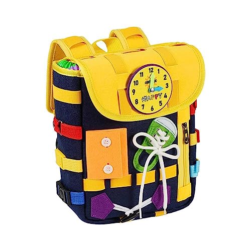 Acaino Busy Board Rucksack für Kleinkinder, mit 10 Stück Pop Röhren Montessori Sensorik Spielzeug, Motorik Lernspielzeug für Kleinkinder ab 3 4 5 Jahr von Acaino