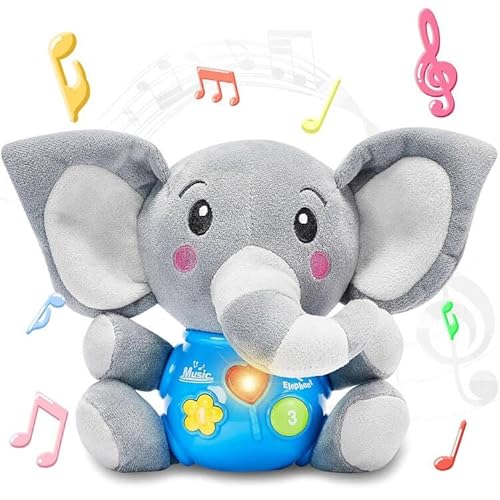 Acaino Plüschelefant mit Musik und Licht, Musikspiele für Kinder, sensorisches Spielzeug zur Entwicklung, Geschenk für Neugeborene 0-12 Monate (Elefant) von Acaino