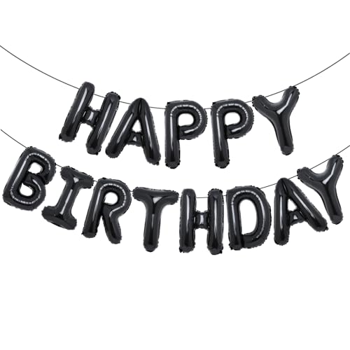 ACCEVO Schwarz Alles Gute zum Geburtstag Ballons Banner - 16 Zoll Aluminiumfolie Buchstaben - Dekorationen für Frauen, Männer, Jungen, Mädchen Party von Accevo