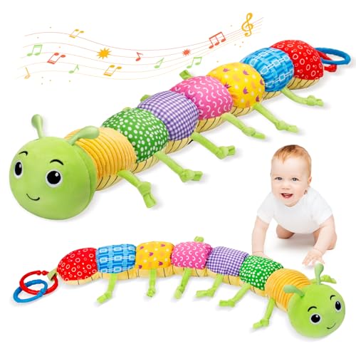Accevo Baby Musical Multi-Sensor-Raupe, Plüschtier Aktivität Stofftiere mit Crinkle, Rasseln und Texturen, Tummy Time Spielzeug für Neugeborene 0-3-6-12 Monate Jungen Mädchen, grün von Accevo