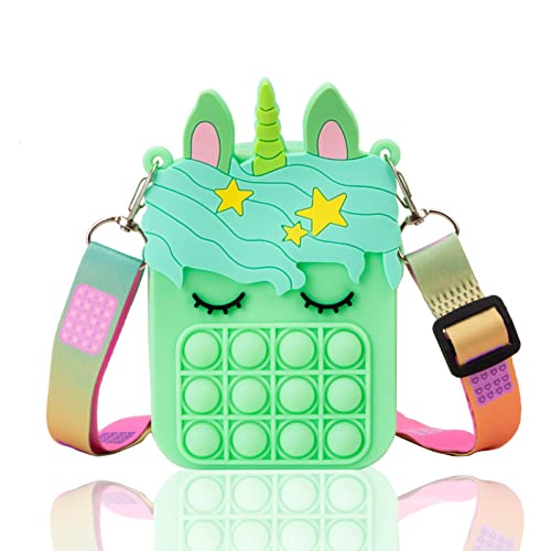 Pop Push It Tasche, Fidget Toys Poppet Tasche, Push Bubble Sensory Squeeze Umhängetasche Pop Handtasche it, Anti Stress Spielzeug Schultertasche für Kinder (Einhorn Helles Grün) von Accevo