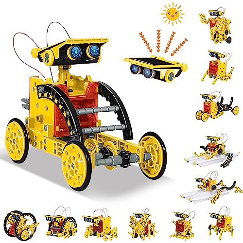 Solar Roboter Spielzeug für Kinder, 12-in-1 Solar Robot Kit DIY Bauspielzeug Experimente Spielzeug Bausatz Junge ab 8 9 10 11 12 13 Jahren (Gelb) von ACELIFE