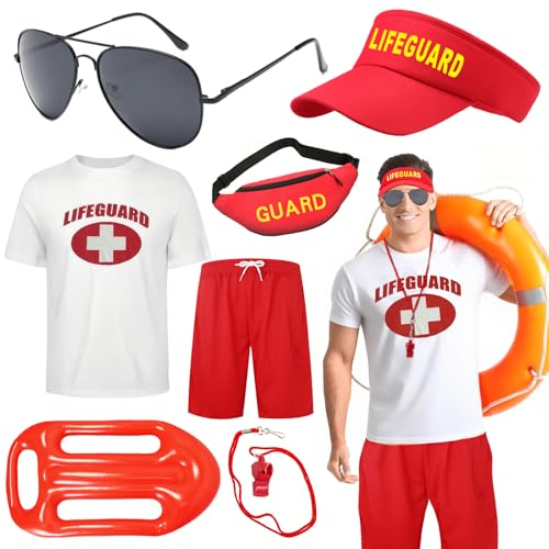 Rettungsschwimmer-Kostüm-Set, Zubehör-Set mit T-Shirt, Shorts, Hut, Bauchtasche, Verkleidung für Männer und Frauen, Halloween, Cosplay, Verkleidungsparty Rettungsschwimmer-Kostüm-Set, Zubehör-Set mit T-Shirt, Shorts, Hut, Bauchtasche, Verkleidung für Männer und Frauen, Halloween, Cosplay, Verkleidungsparty von Acehome