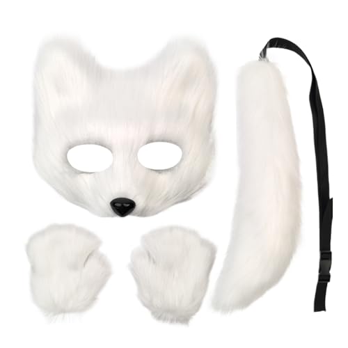 Aceirropy Halloween Fox Face Cover | Faux Feather Soft Cat Party Kleidung - Realistische Urlaub Tier Outfit Set, Lustiges Cosplay Kostüm für Kinder und Erwachsene von Aceirropy