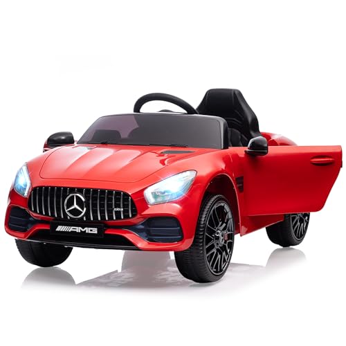 Elektroauto für Kinder, Mercedes-Benz AMG-GT Lizenziertes Elektroauto für Kinder von 3–8 Jahren mit Kindersicherung, Scherentür, Federung, 3 Geschwindigkeiten, LED-Leuchten, Hupe, Rot von Acekool