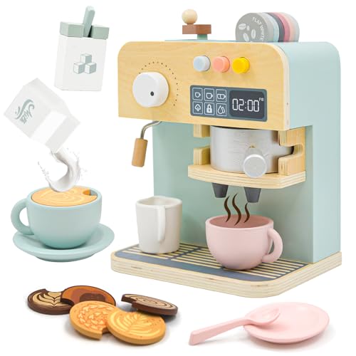 Acelane Spielzeug Kaffeeset für Kinder, Holz Kaffeekochen Spielzeug, Küchenspielzeug für Rollenspiele von Acelane