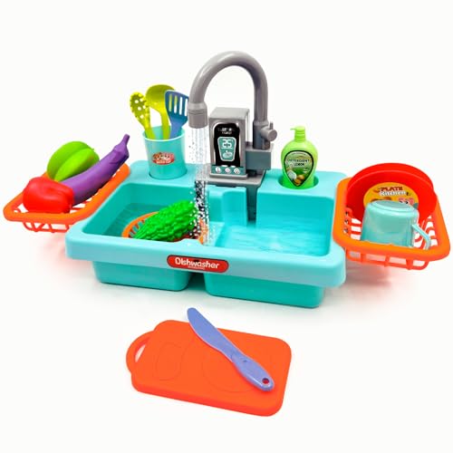 Acelane Küchenspüle Spielzeug Set mit Wasser Recycling Wasserhahn und Waschbecken, Kinder Rollenspiel Spielzeug Set (Blau) von Acelane