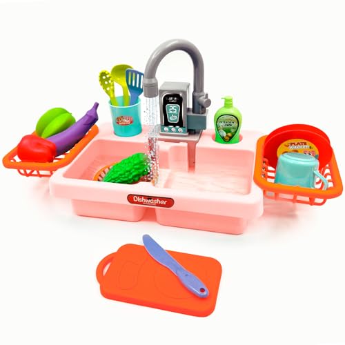 Acelane Küchenspüle Spielzeug Set mit Wasser Recycling Wasserhahn und Waschbecken, Kinder Rollenspiel Spielzeug Set (Rosa) von Acelane