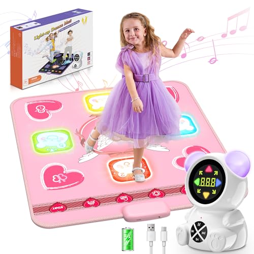 Acelufly Tanzmatte Kinder, wiederaufladbare leuchtende Tanzmatte mit Bluetooth, 5 Spielmodi & LED-Lichter, Weihnachten Geburtstag Kinderspielzeug Geschenke für Mädchen von 3-12 Jahren (Rosa) von Acelufly