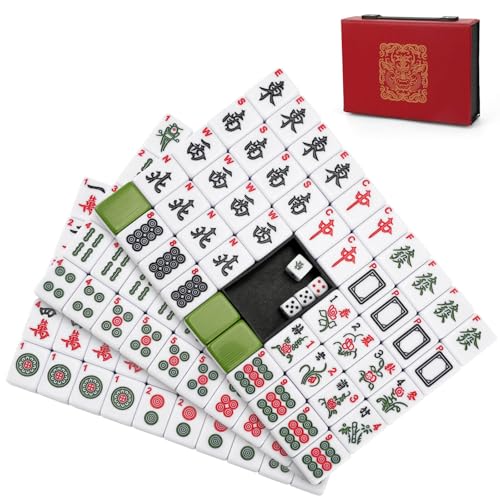 Aceshmir Mahjong Fliesenset, 146-teiliges chinesisches Mahjong-Set, hochwertige Mah Jong-Fliesen mit Leder-Aufbewahrungsbox, einfach zu tragen, Anleitung enthalten Mah Jongg Sets für Familien- und Aceshmir Mahjong Fliesenset, 146-teiliges chinesisches Mahjong-Set, hochwertige Mah Jong-Fliesen mit Leder-Aufbewahrungsbox, einfach zu tragen, Anleitung enthalten Mah Jongg Sets für Familien- und von Aceshmir