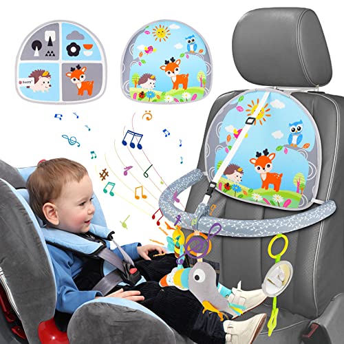 Aceshop Spielzeug Für Autofahrt Baby, Activity-Spielzeug mit Spiegel Verstellbare doppelseitige Rücksitz-Autositz-Hängespielzeug für Baby mit Music Mirror Teethe Rattle Toys für Babys ab 6 Monaten von Aceshop