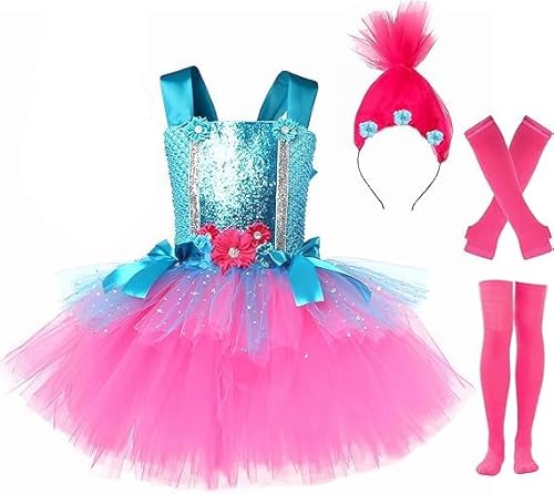 Aceut Mohnblumen-Prinzessinnen-Kostüm für Mädchen, Geburtstagsparty-Kleid, Halloween, Kostümparty (6-7 Jahre, blau/rot) von Aceut