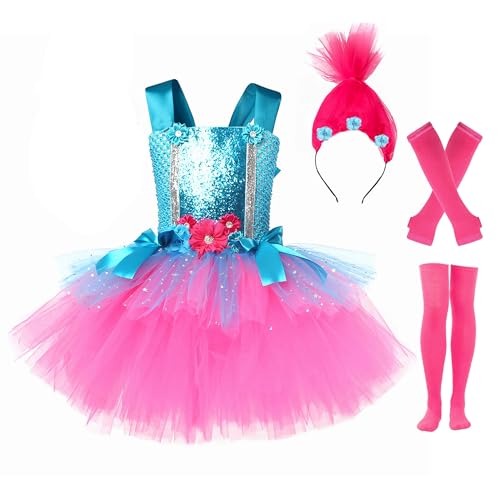 Aceut Mohnblumenkostüm für Mädchen, Geburtstagsparty, Kleid, Halloween, Cosplay, Outfits (4–5T, Blau/Rot) von Aceut