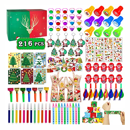 Acevegue 216 PCS Weihnachtsgeschenke für Kinder, Weihnachtsstrumpffüller+Geschenke+Preise, Geschenk mit Weihnachtstattoos/Aufklebern/Ringen/Schlüsselanhängern/Armbändern Geschenk für Jungen Mädchen von Acevegue