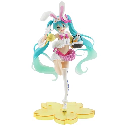 Miku Anime Figuren Anime Figur mit Hasenohren und Blumenkorb 23cm Modell Statuen zur Dekoration von Acfigure