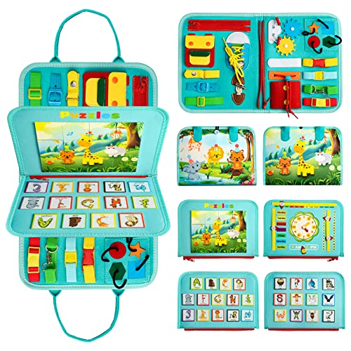 Achiyway Busy Board für Kinder - Activity Board Montessori Spielzeug ab 1 2 3 4 5 Jahre, Motorik Lernspielzeug für Jungen und Mädchen, Reisespielzeug für Alphabete, Zahlen, Farben und Formen Erkennen von Achiyway