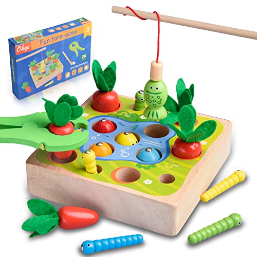 Montessori Spielzeug für Kinder, Holzspielzeug für Jungen und Mädchen,Holzpuzzle Fisch Karottenernte, Frühes Lernen Pädagogisches Puzzles Spielzeug für Kinder als Weihnachten Geburtztag Geschenk von Achiyway