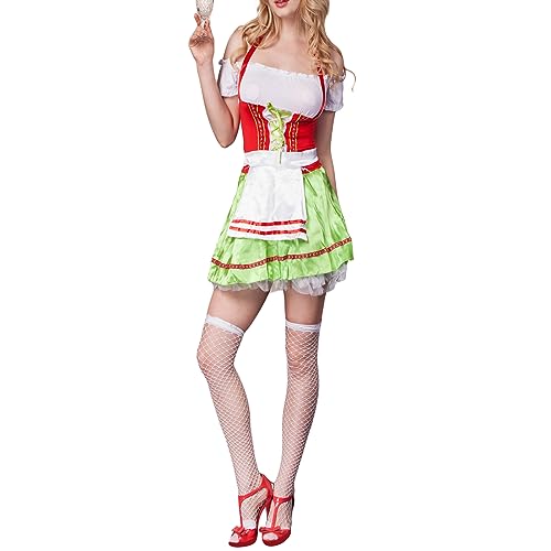 Achlibe Damen Bar Maid Kostüm mit weißer Schürze für Oktoberfest Halloween Cosplay Party Outfit Verkleidung (A-Grün, Einheitsgröße) von Achlibe