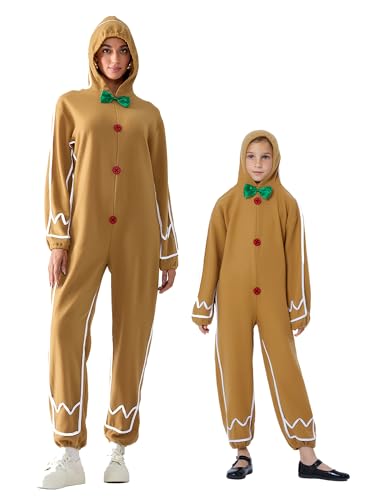 Achlibe Lebkuchen-Kostüm für Herren und Damen, Kinder, langärmelig, mit Kapuze, Overall, Familie, passende Party-Outfits (Papa, L, A-Turmeric) von Achlibe