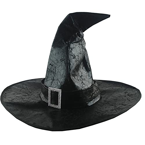 Halloween-Hexenhut für Damen, Gothic, breite Krempe, spitze Kappe, Zaubererhut, Stirnband, Cosplay-Kostüm, Urlaubsgeschenke (A-a-schwarz, 43 x 33 cm) von Achlibe