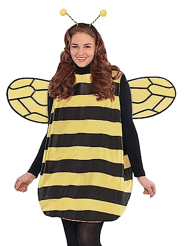 Niedliches Halloween Fancy Honigbiene Kostüm Outfit mit Schmetterlingsflügeln Stirnband Beinärmel Cosplay Zubehör (A-a-Yellow Adult, L) von Achlibe