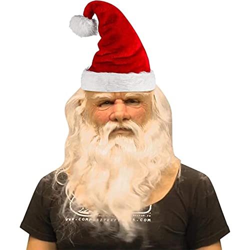 Achlibe Weihnachten Mrs Santa Claus weißer Bart Gesichtsmaske Realistische Silikon Latex Mann Halloween Full Over Head Masken (A-Rot Weiß, Bärtiger Weihnachtsmann) von Achlibe
