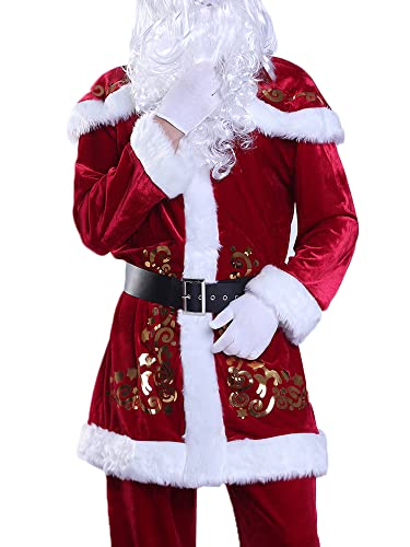 Weihnachten Unisex Weihnachtsmann Cosplay Kostüm Outfits Set Rot Deluxe Samt Cosplay Party Verkleidung von Achlibe