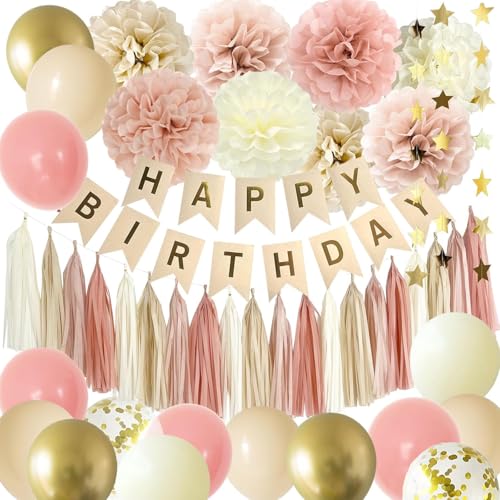 Acidea Geburtstagsdeko Frauen, Geburtstag Deko Rosa Beige, Deko Geburtstag Frau, Beige Vintage Rosa Weiß Luftballon Girlande Pompons für Boho Party Deko Acidea Geburtstagsdeko Frauen, Geburtstag Deko Rosa Beige, Deko Geburtstag Frau, Beige Vintage Rosa Weiß Luftballon Girlande Pompons für Boho Party Deko von Acidea