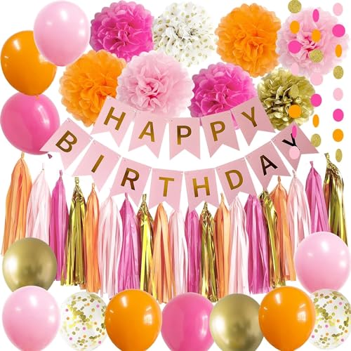 Acidea Geburtstagsdeko Rosa Orange, Deko Geburtstag Hot Pink und Orange, Hellrosa Orange Hot Pink Gold Ballons Dekor, Happy Birthday Banner, Pompons für Männer Frauen Geburtstag Deko Acidea Geburtstagsdeko Rosa Orange, Deko Geburtstag Hot Pink und Orange, Hellrosa Orange Hot Pink Gold Ballons Dekor, Happy Birthday Banner, Pompons für Männer Frauen Geburtstag Deko von Acidea