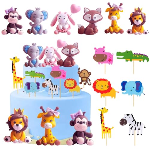 14 Stück Forest Animals Cake Decoration Toppers, Animal Theme Cake Decorations, Jungle Animals Cake Decorations, Jungle Geburtstag Dschungel Kuchen, Jungle Animal Cupcake Toppers von AcoKu