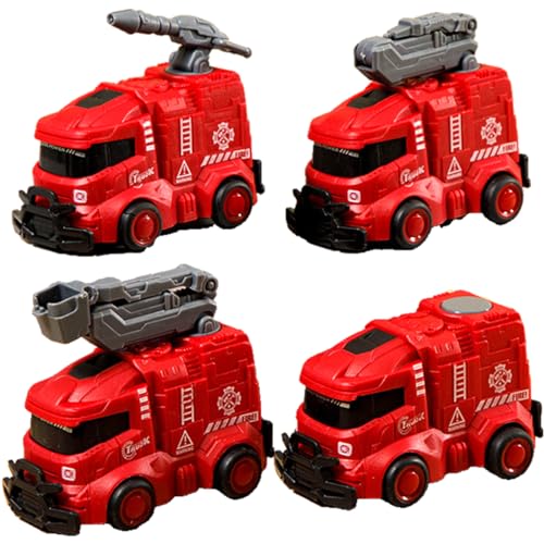 AcoKu Feuerwehrauto 4 stück Autospielzeug, Trägheitsfahrzeuge für die Früherziehung für Kinder und Kleinkinder, Geburtstagsgeschenke für Jungen und Mädchen von AcoKu