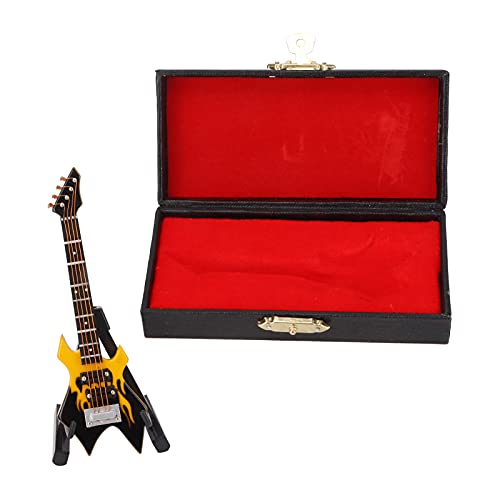 3,9 Zoll Miniatur-Bassmodell, Dollhouse Mini Musikinstrument Bassgitarrenständer und Etui, exquisite Verarbeitung, hohe Qualität, ideal für Musikliebhaber, perfekte Ausbildung (10 cm gelber scharfer von Acouto