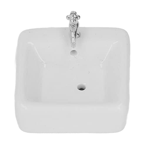 Acouto 1:12 Miniature Weiße Keramik Dollhouse Badewaschbecken Premium Handgefertigte Wash -Becken für Dollhouse Accessoires Dekor, Entzückend für Innenausstattung (Quadratische Form) von Acouto