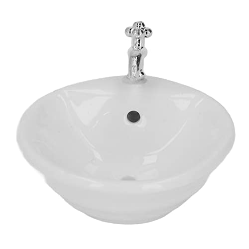 Acouto 1:12 Miniature Weiße Keramik Dollhouse Badewaschbecken Premium Handgefertigte Wash -Becken für Dollhouse Accessoires Dekor, Entzückend für Innenausstattung (Runden) von Acouto