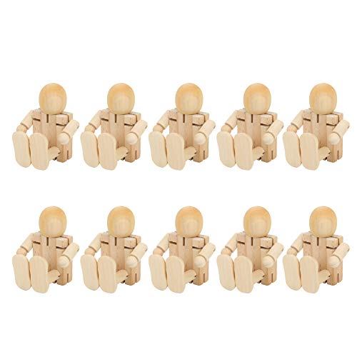 Acouto 10pcs Unvollendete Hölzerne Roboterpuppen Jointed Figuren Peg People for DIY Maltes Arts Kunsthandwerk mit Premium Chinesischen Kirschholz Bildungsspaß Kreatives DIY -Projekt von Acouto