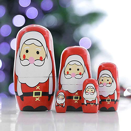 Acouto 5pcs Weihnachten Handbemalt Niedliche Holzmatryoshka -Puppen Russische Nistpuppen Set Home Decoration mit Wunderschönen Verzierungen. Ihr Design Zum Vibrieren der Nisten von Acouto