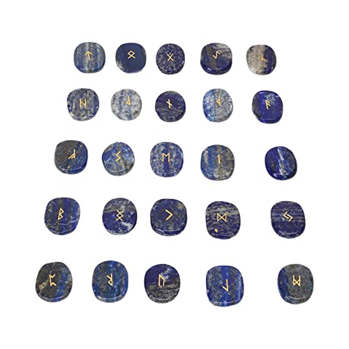 Acouto Natürliche Exquisite Runensteine ​​Set Wahrsagungsmeditationssteine ​​für Geschenkversuche, 25 PC Steine ​​für Meditationsraumdekor, Halbkostbarer Stein (Lapislazuli) von Acouto