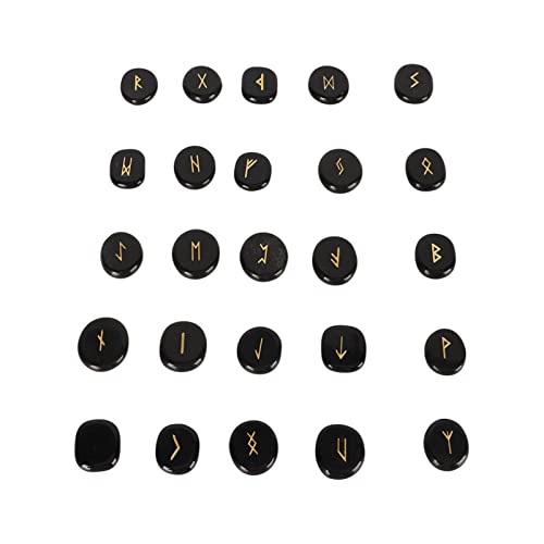Acouto Natürliche Exquisite Runensteine ​​Set Wahrsagungsmeditationssteine ​​für Geschenkversuche, 25 PC Steine ​​für Meditationsraumdekor, Halbkostbarer Stein (Obsidian) von Acouto