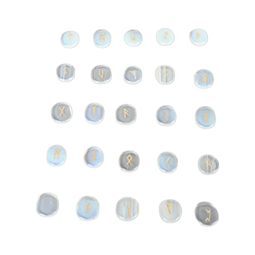 Acouto Natürliche Exquisite Runensteine ​​Set Wahrsagungsmeditationssteine ​​für Geschenkversuche, 25 PC Steine ​​für Meditationsraumdekor, Halbkostbarer Stein (Opal) von Acouto