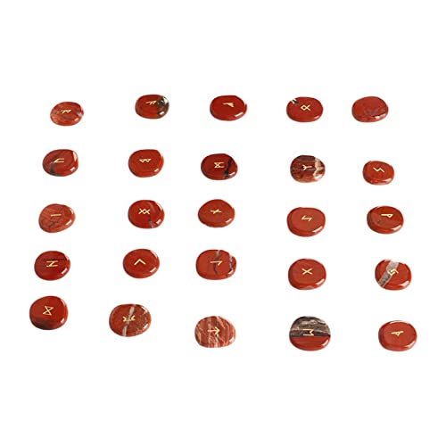 Acouto Natürliche Exquisite Runensteine ​​Set Wahrsagungsmeditationssteine ​​für Geschenkversuche, 25 PC Steine ​​für Meditationsraumdekor, Halbkostbarer Stein (Redstone) von Acouto