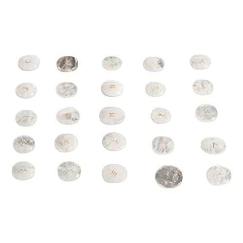 Acouto Natürliche Exquisite Runensteine ​​Set Wahrsagungsmeditationssteine ​​für Geschenkversuche, 25 PC Steine ​​für Meditationsraumdekor, Halbkostbarer Stein (Weißer Kristall) von Acouto