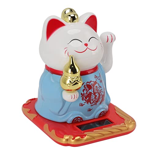 Acouto Plastik Chinesische Katzenskulptur Lucky Waving Cat, Augen Voller Glück, Eingebautes Sonnenlicht -Empfangs Panel, Geeignet für Büroresschalter und Fensterdekoration, 118g (Blue) von Acouto