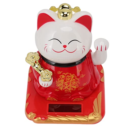 Acouto Plastik Chinesische Katzenskulptur Lucky Waving Cat, Augen Voller Glück, Eingebautes Sonnenlicht -Empfangs Panel, Geeignet für Büroresschalter und Fensterdekoration, 118g (Rot) von Acouto