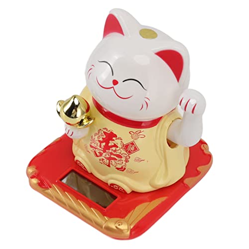 Acouto Plastik Chinesische Katzenskulptur Lucky Waving Cat, Augen Voller Glück, Eingebautes Sonnenlicht -Empfangs Panel, Geeignet für Büroresschalter und Fensterdekoration, 118g (Yellow) von Acouto