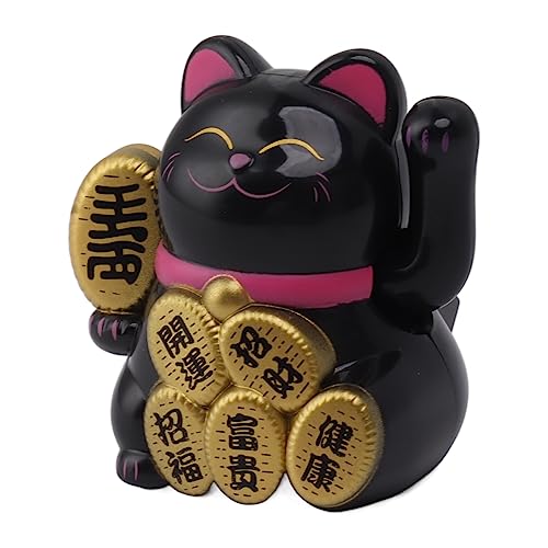 Acouto Solar Angetriebene Plastikleuchte Lucky Wealth Cat für Viel Glück, 2 Zoll Mini Solar Wellenkatze für Heimauto -Dekoration (Black) von Acouto