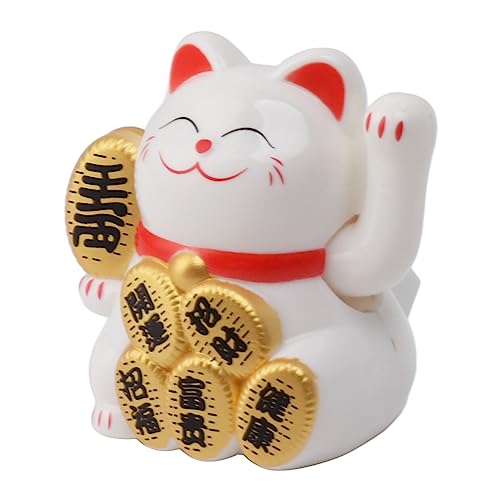 Acouto Solar Angetriebene Plastikleuchte Lucky Wealth Cat für Viel Glück, 2 Zoll Mini Solar Wellenkatze für Heimauto -Dekoration (White) von Acouto