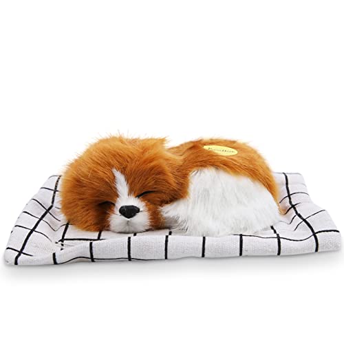 Acouto Weiche Plüschtiere Simulation Tier Dog Puppe mit Sound, Kinderspielzeug, Geburtstagsgeschenk, Plüsch und Baumwolle (Schlafender Hund mit gelben und weißen Gingham-Tuch) von Acouto