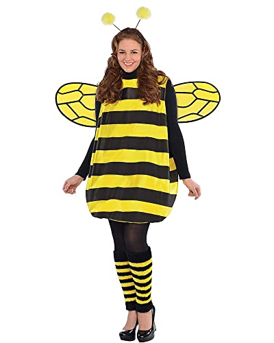 Acrawnni Damen Cosplay Kostüm Set Halloween Gelb Honigbiene Kleid mit Flügeln Stirnband Beinärmel für Party Cosplay Verkleidung (A-Yellow Adult, M) von Acrawnni