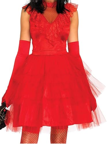 Acrawnni Damen Käfer Braut Erwachsene Kostüme Rot Gothic Hochzeitskleid mit Schleier Handschuhen Gruselig Halloween Cosplay Kostüme Outfit (A-Red, M) von Acrawnni